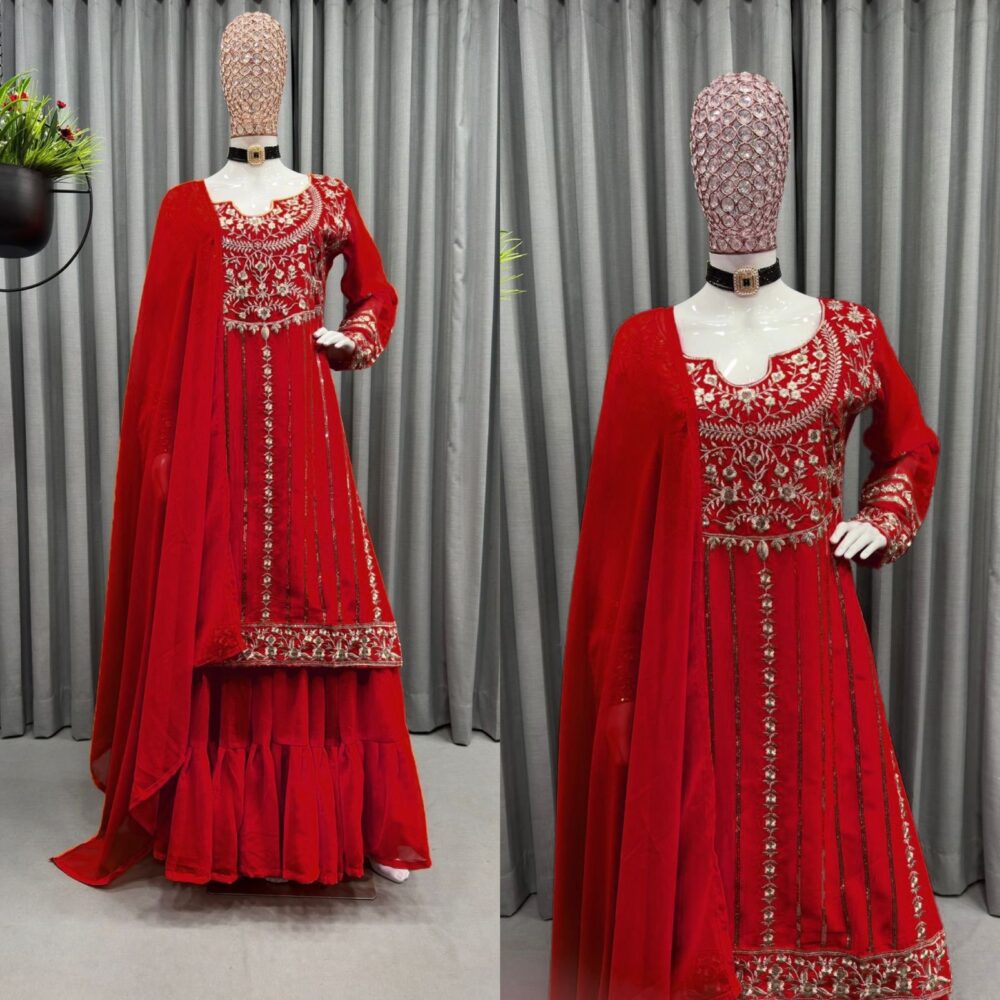 KD 1241 DESIGNER FAUX GEORGETTE SEQUENCE WORK DESIGNER KURTA WITH SHARARA AND DUPATTA ONLINE - Image 10