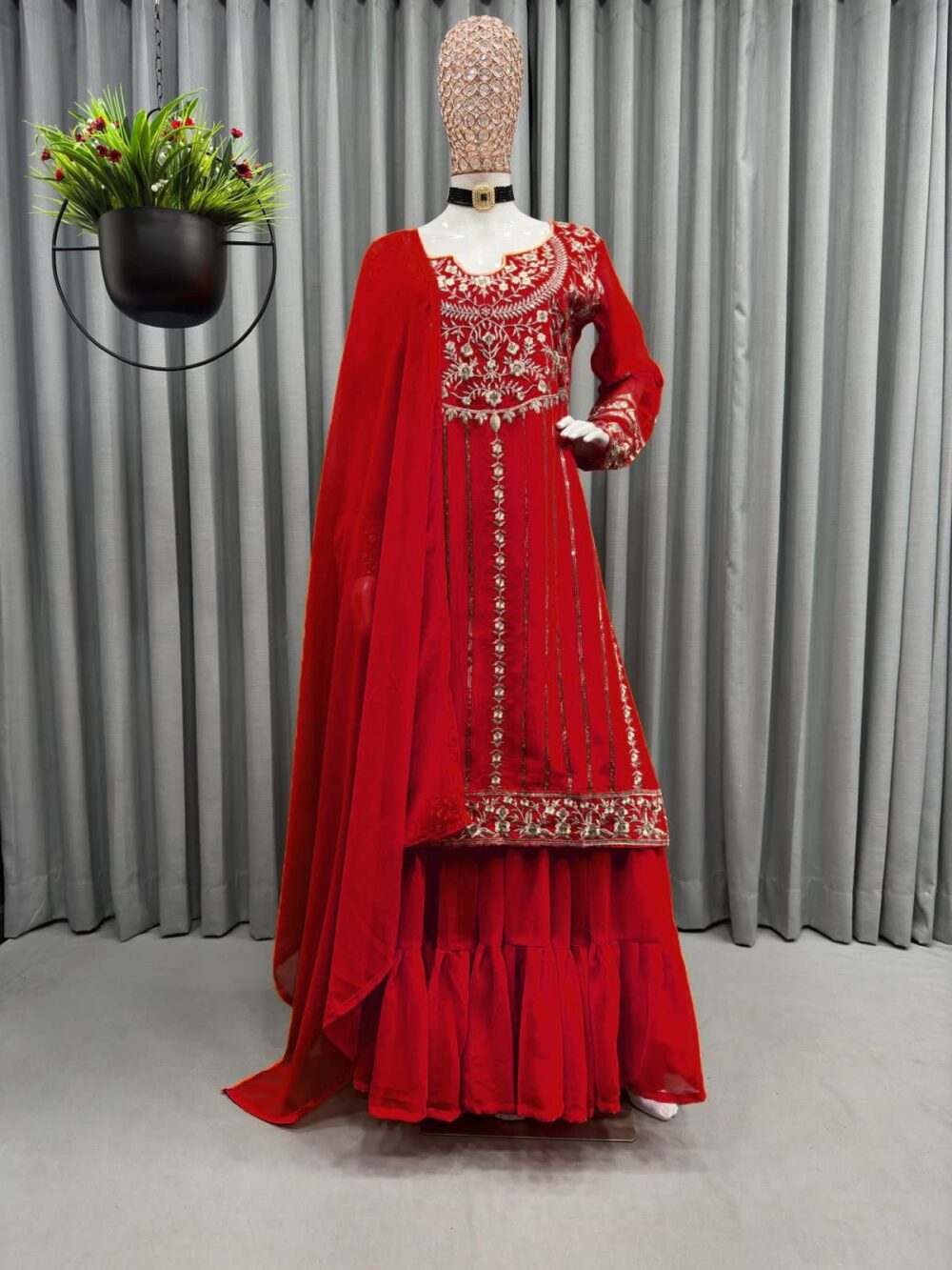 KD 1241 DESIGNER FAUX GEORGETTE SEQUENCE WORK DESIGNER KURTA WITH SHARARA AND DUPATTA ONLINE - Image 9