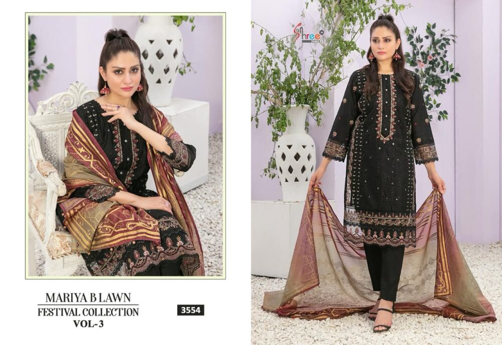 SHREE FABS MARIYA B LAWN VOL 3 3551 TO 3556 SERIES PURE LAWN EMBROIDERED FESTIVAL COLLECTION - Image 10