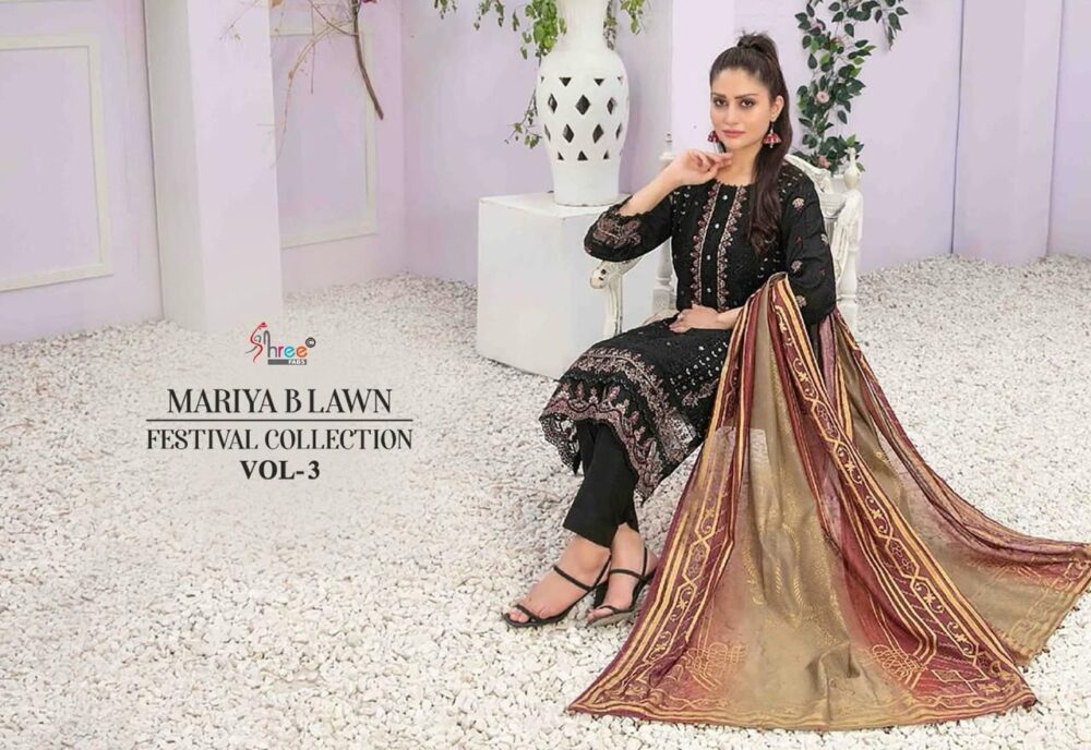 SHREE FABS MARIYA B LAWN VOL 3 3551 TO 3556 SERIES PURE LAWN EMBROIDERED FESTIVAL COLLECTION - Image 4