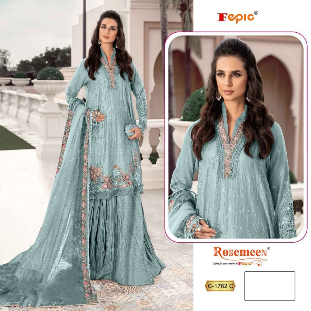 FEPIC ROSEMEEN C 1762 COLORS ORGANZA EMBROIDERED PARTY WEAR SHARARA SETS - Image 5