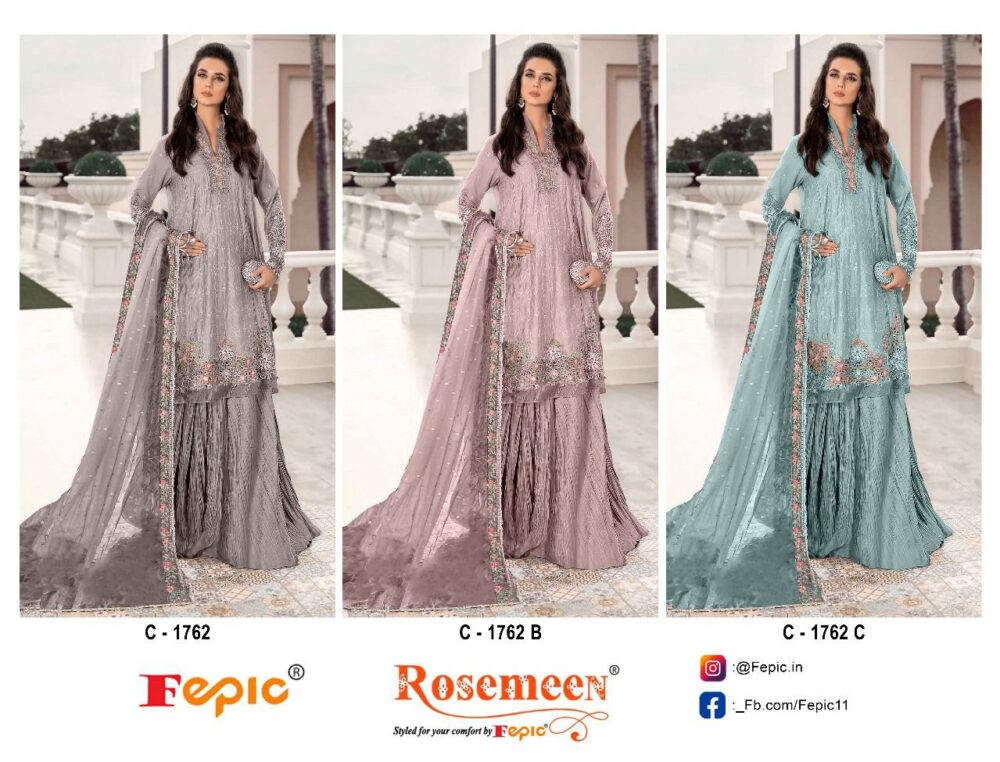 FEPIC ROSEMEEN C 1762 COLORS ORGANZA EMBROIDERED PARTY WEAR SHARARA SETS - Image 4