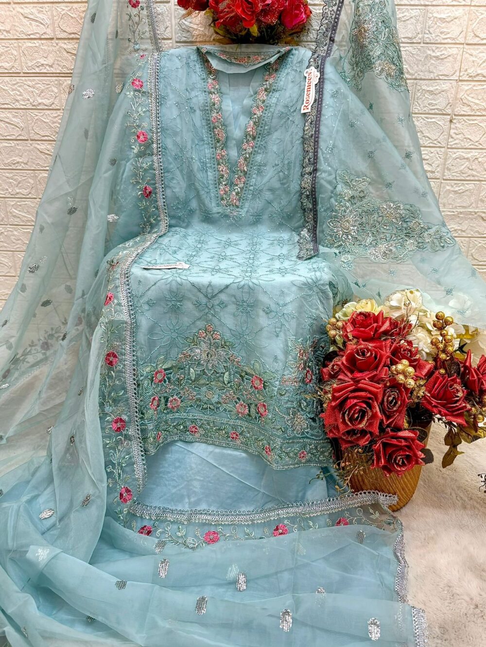 FEPIC ROSEMEEN C 1762 COLORS ORGANZA EMBROIDERED PARTY WEAR SHARARA SETS - Image 6