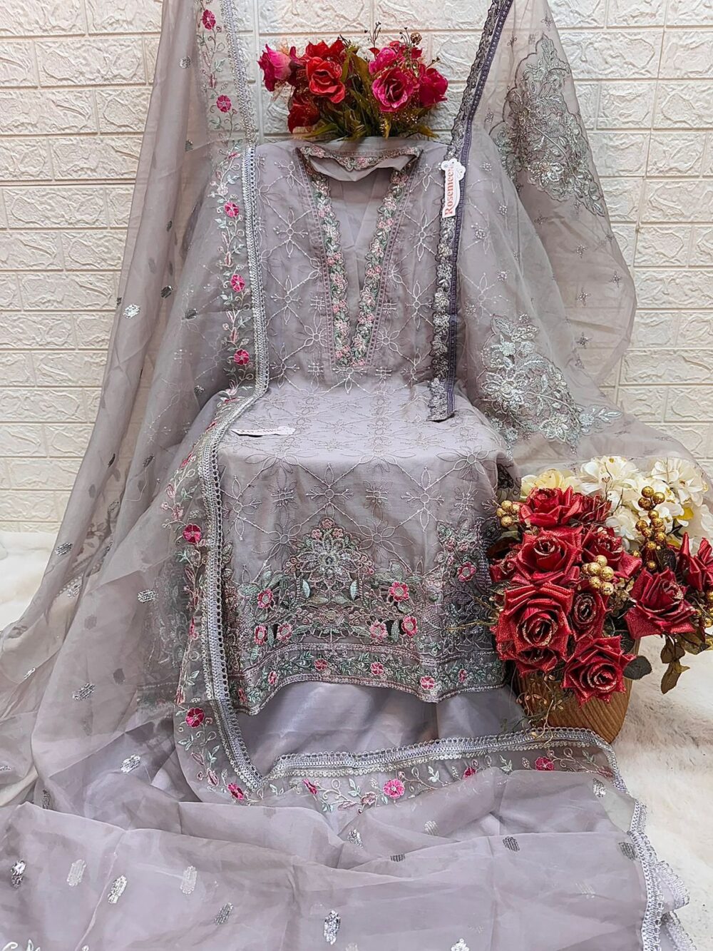 FEPIC ROSEMEEN C 1762 COLORS ORGANZA EMBROIDERED PARTY WEAR SHARARA SETS - Image 7