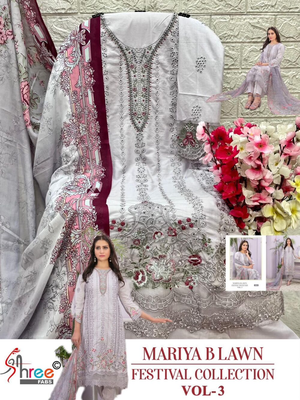 SHREE FABS MARIYA B LAWN VOL 3 3551 TO 3556 SERIES PURE LAWN EMBROIDERED FESTIVAL COLLECTION - Image 18