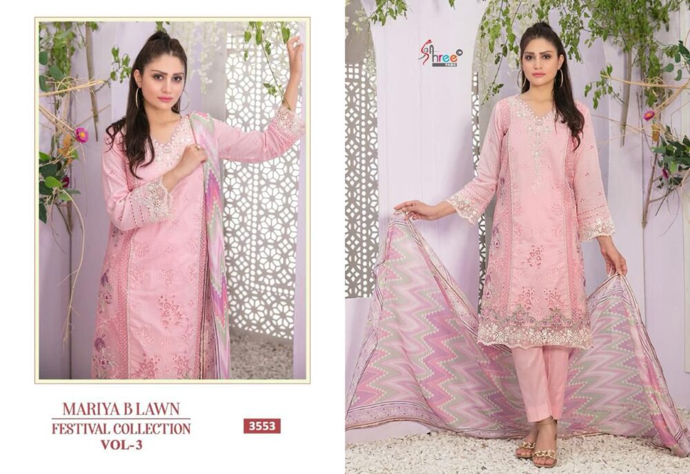 SHREE FABS MARIYA B LAWN VOL 3 3551 TO 3556 SERIES PURE LAWN EMBROIDERED FESTIVAL COLLECTION - Image 12