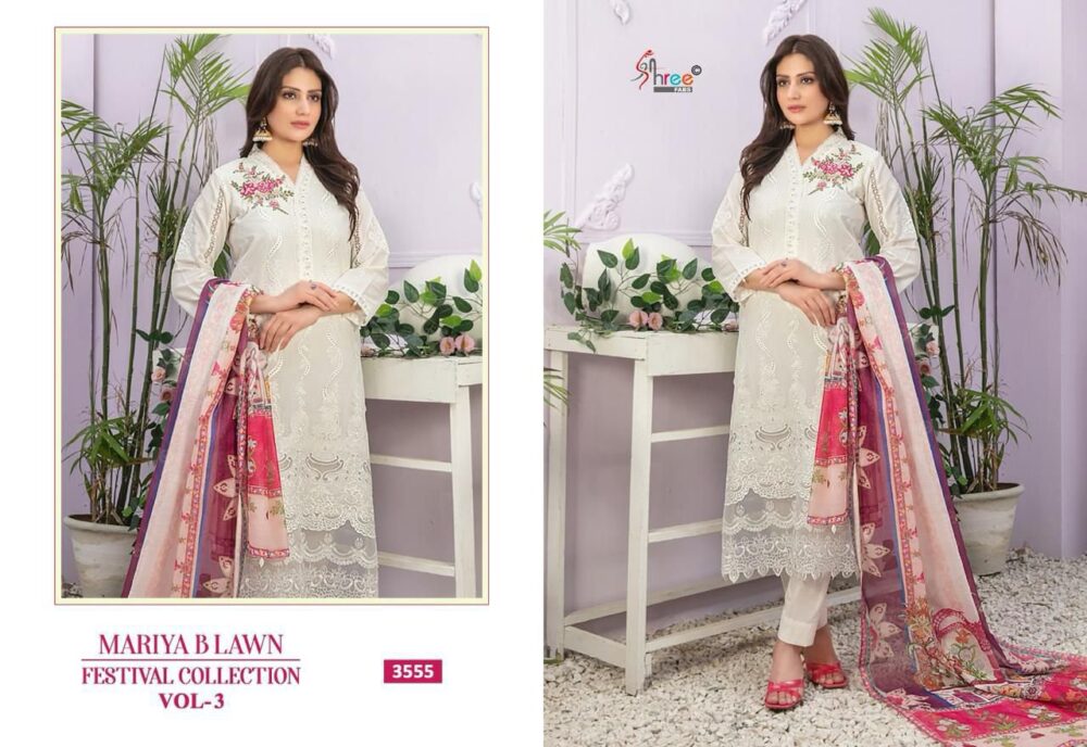 SHREE FABS MARIYA B LAWN VOL 3 3551 TO 3556 SERIES PURE LAWN EMBROIDERED FESTIVAL COLLECTION - Image 7