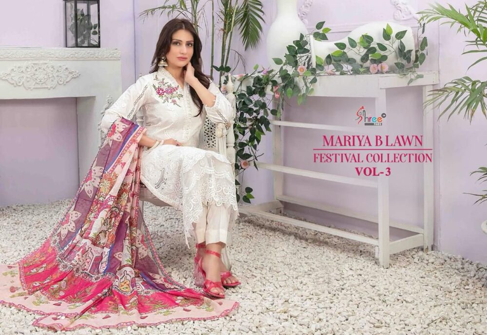 SHREE FABS MARIYA B LAWN VOL 3 3551 TO 3556 SERIES PURE LAWN EMBROIDERED FESTIVAL COLLECTION - Image 3