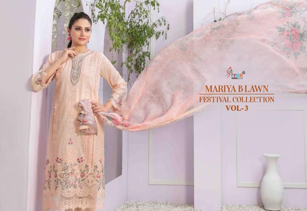 SHREE FABS MARIYA B LAWN VOL 3 3551 TO 3556 SERIES PURE LAWN EMBROIDERED FESTIVAL COLLECTION - Image 6