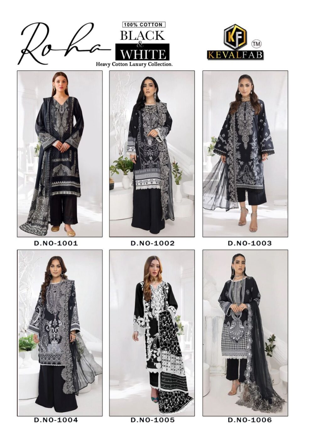 KEVAL FAB COTTON SUITS ROHA ONLINE 1001 TO 1006 SERIES BLACK AND WHITE EXCLUSIVE KARACHI COTTON LAWN DRESS MATERIALS - Image 8