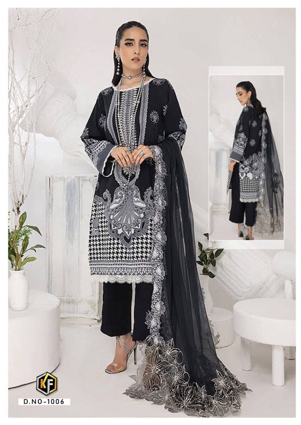 KEVAL FAB COTTON SUITS ROHA ONLINE 1001 TO 1006 SERIES BLACK AND WHITE EXCLUSIVE KARACHI COTTON LAWN DRESS MATERIALS - Image 7