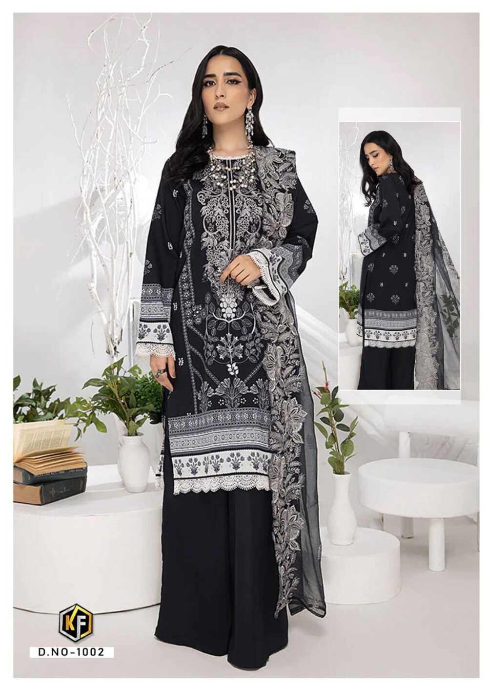 KEVAL FAB COTTON SUITS ROHA ONLINE 1001 TO 1006 SERIES BLACK AND WHITE EXCLUSIVE KARACHI COTTON LAWN DRESS MATERIALS - Image 5