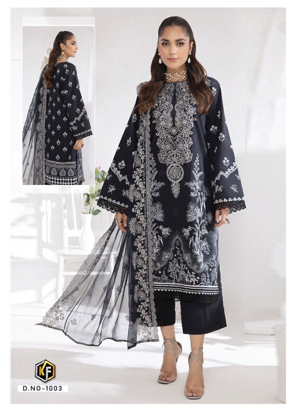 KEVAL FAB COTTON SUITS ROHA ONLINE 1001 TO 1006 SERIES BLACK AND WHITE EXCLUSIVE KARACHI COTTON LAWN DRESS MATERIALS - Image 4