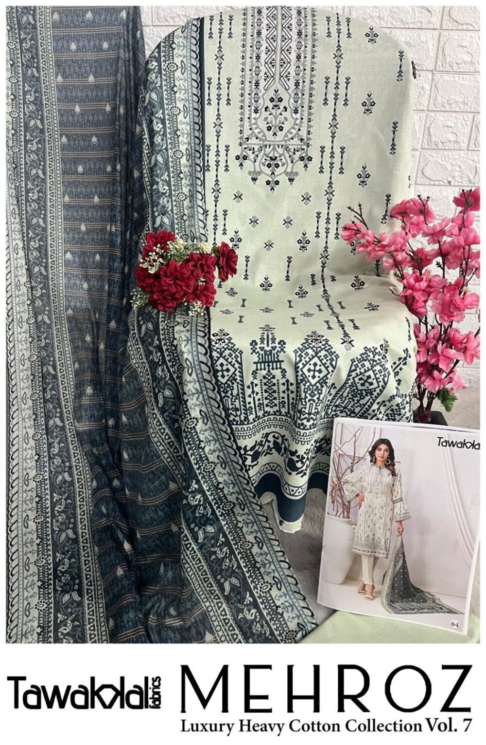 TAWAKKAL MEHROZ VOL 7 61 TO 70 SERIES LUXURY LAWN COTTON COLLECTION PAKISTANI SUITS MATERIALS - Image 17