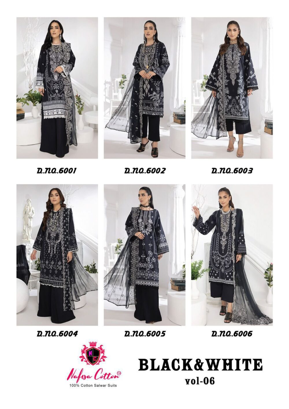 NAFISA COTTON BLACK & WHITE VOL 6 6001 TO 6006 SERIES EXCLUSIVE KARACHI COTTON DRESS MATERIALS ONLINE - Image 8