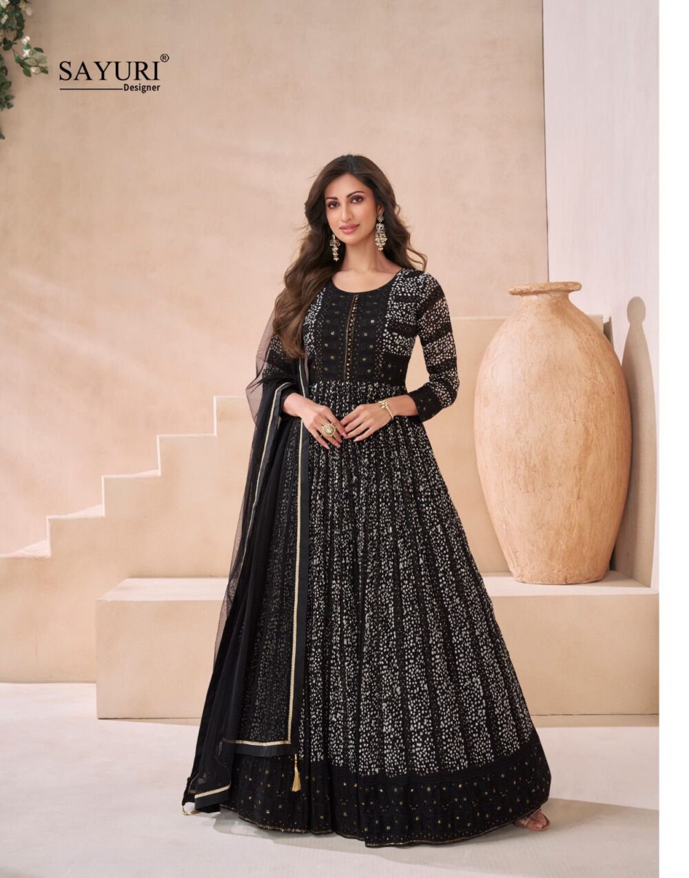 SAYURI DESIGNER 5556 BLACK COLOR KASHEESH REAL GEORGETTE HEAVY GOWNS - Image 2