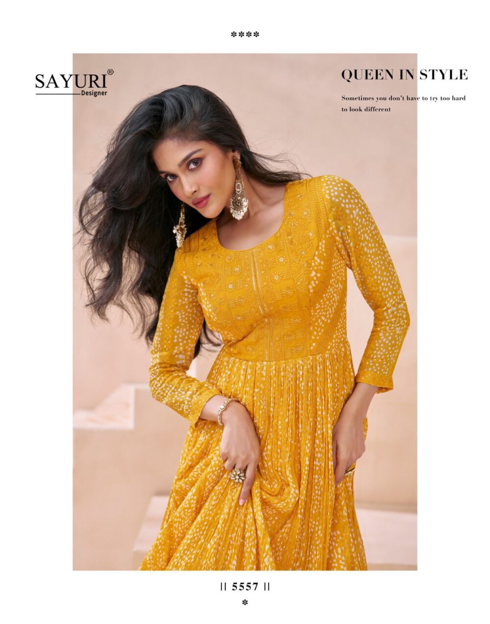 SAYURI DESIGNER 5557 KASHEESH YELLOW COLOR REAL GEROGETTE DESIGNER READY TO WEAR GOWNS