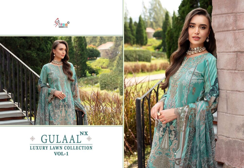 SHREE FABS GULAAL LUXURY LAWN COLLECTION VOL 1 NX PURE COTTON PAKISTANI PATCH WORK EMBROIDERY SUITS ONLINE - Image 3