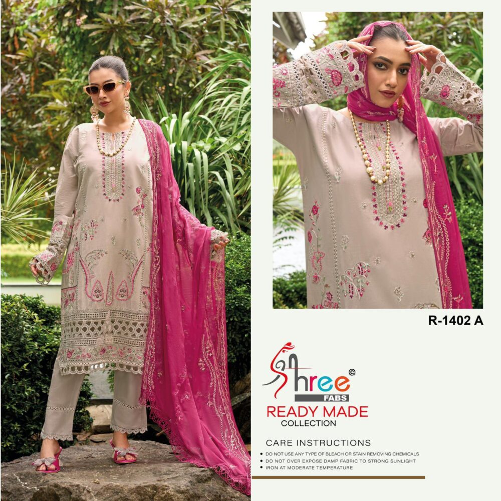 SHREE FABS D.NO. 1402 CAMBRIC COTTON WITH KASHMIRI WORK READYMADE PAKISTANI SUITS ONLINE - Image 7