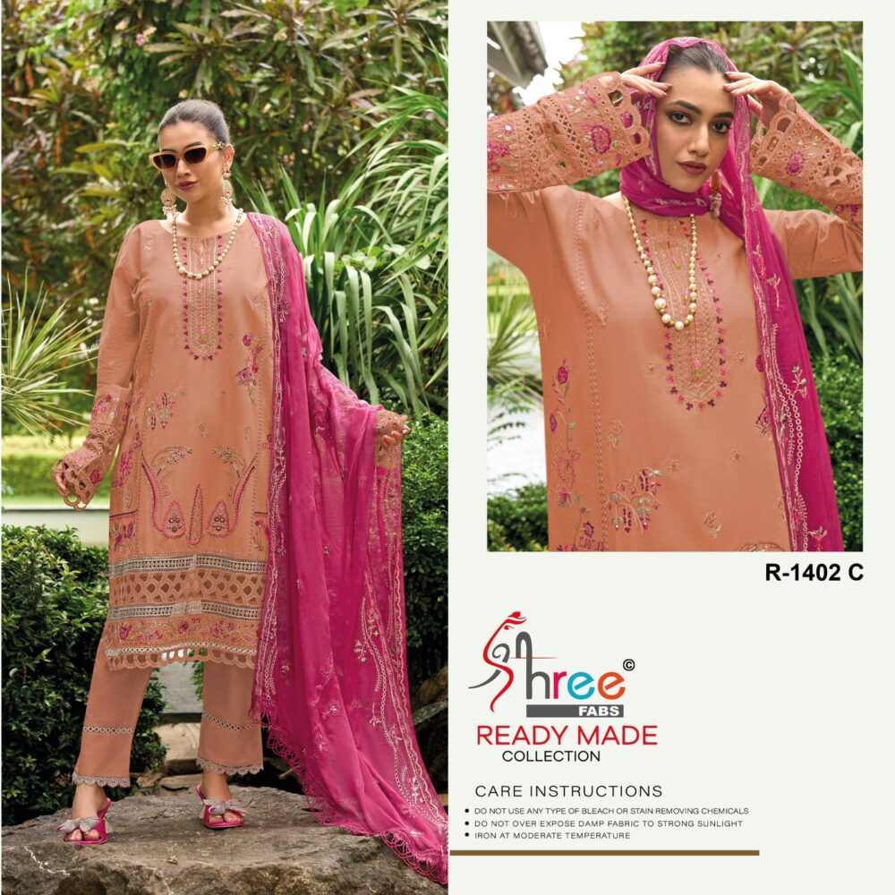 SHREE FABS D.NO. 1402 CAMBRIC COTTON WITH KASHMIRI WORK READYMADE PAKISTANI SUITS ONLINE - Image 4