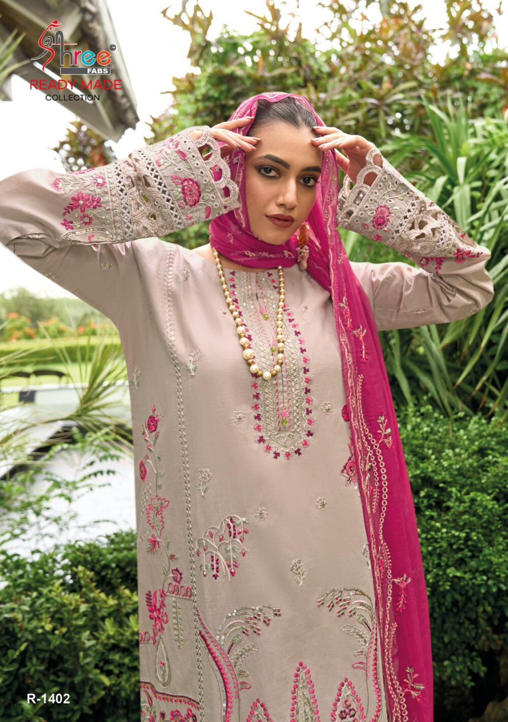 SHREE FABS D.NO. 1402 CAMBRIC COTTON WITH KASHMIRI WORK READYMADE PAKISTANI SUITS ONLINE