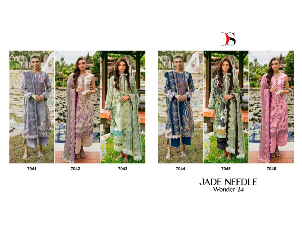 DEEPSY SUITS JADE NEEDLE WONDER-24 7041 TO 7046 SERIES PURE COTTON PATCH WORK PAKISTANI SUITS ONLINE - Image 9