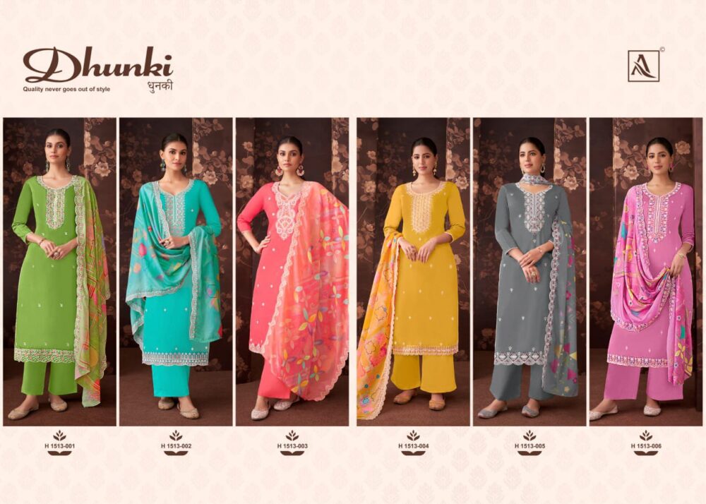 ALOK SUIT DHUNKI PURE ZAM COTTON WITH FANCY LUCKNOWI THREAD EMBROIDERED DESIGNER SALWAR KAMEEZ DRESS MATERIALS ONLINE - Image 11