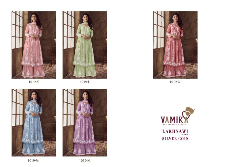 VAMIMA LAKHNAVI VOL 4 SILVER COIN HEAVY RAYON READYMADE SHARARA PLAZZO SETS - Image 8