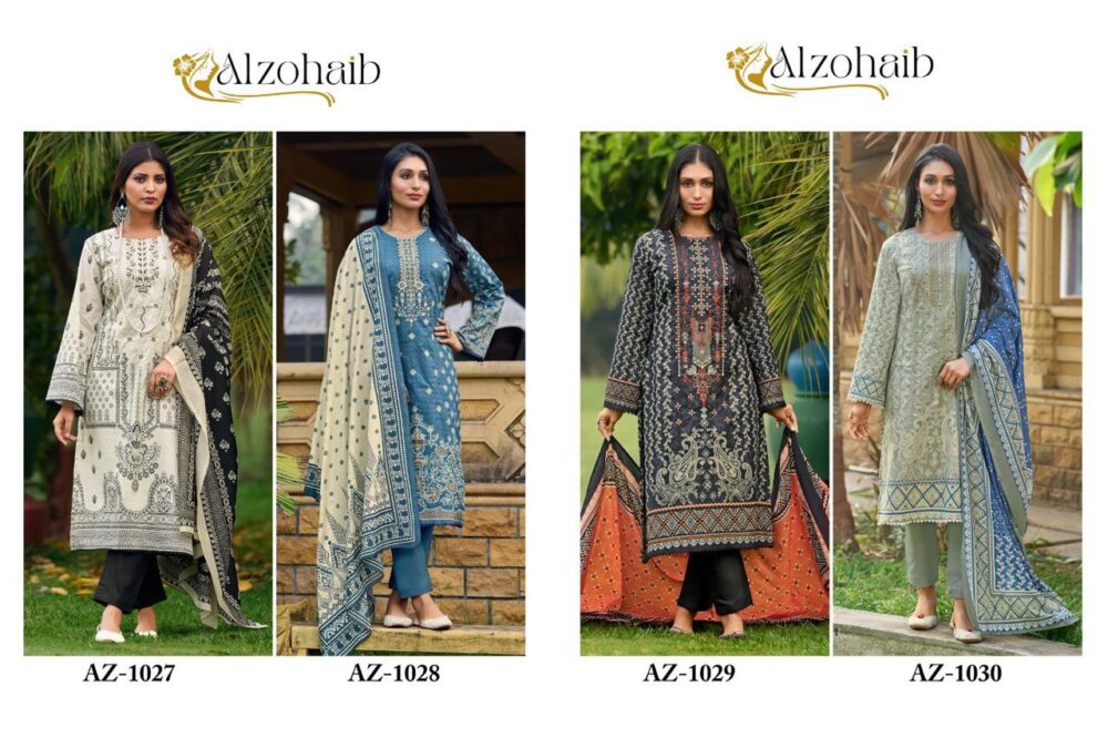 ALZOHAIB BIN SAEED NX 1029 TO 1032 SERIES PURE COTTON SELF EMBROIDERED PAKISTANI LAWN SUITS - Image 6