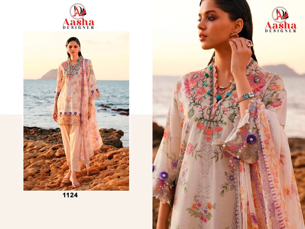 AASHA DESIGNER 1124 PURE COTTON PRINTED 2 PATCHWORK EMBROIDERED PAKISTANI LAWN SUITS