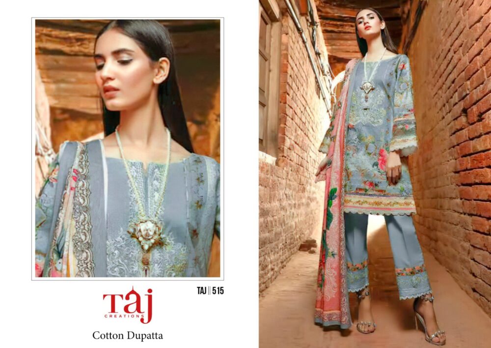 TAJ CREATIONS D NO.515 PURE COTTON WITH 3 PATCHWORK EMBROIDERED PAKISTANI SUITS