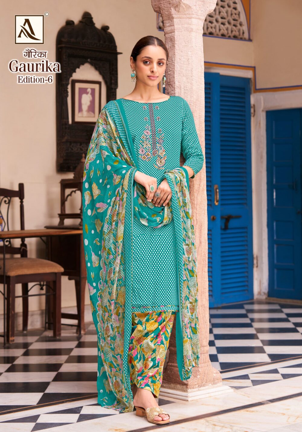 ALOK SUIT GAURIKA VOL 6 PURE ZAM SELF PRINT EMBROIDERED DESIGNER BRANDED SALWAR KAMEEZ ONLINE - Image 3