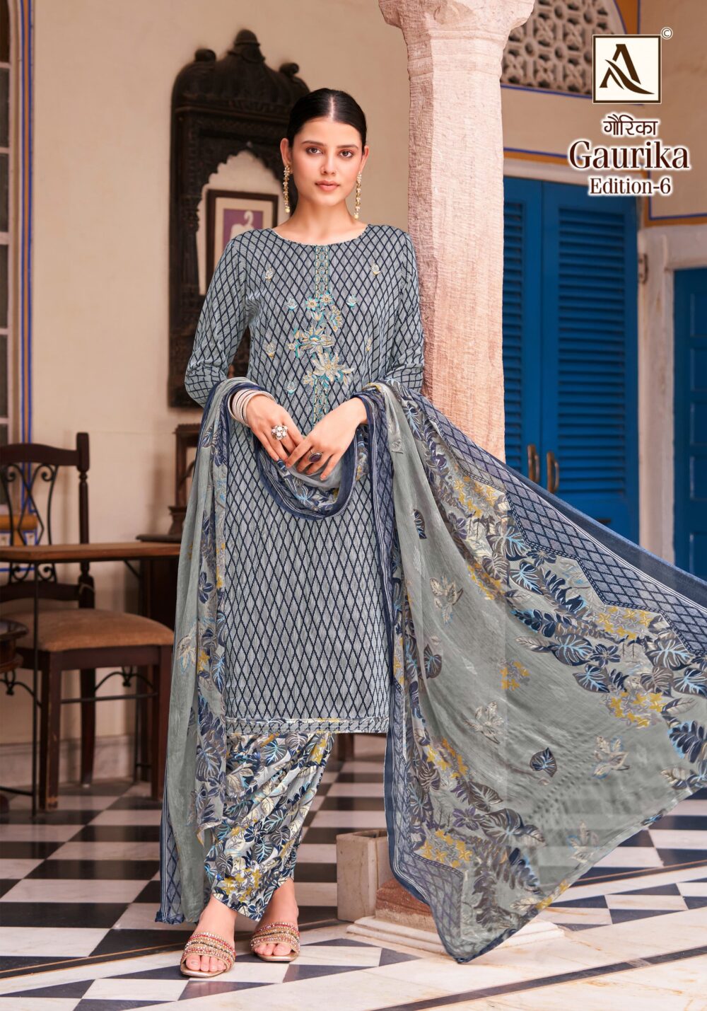 ALOK SUIT GAURIKA VOL 6 PURE ZAM SELF PRINT EMBROIDERED DESIGNER BRANDED SALWAR KAMEEZ ONLINE - Image 6