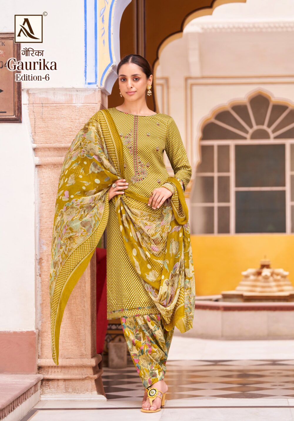 ALOK SUIT GAURIKA VOL 6 PURE ZAM SELF PRINT EMBROIDERED DESIGNER BRANDED SALWAR KAMEEZ ONLINE - Image 7