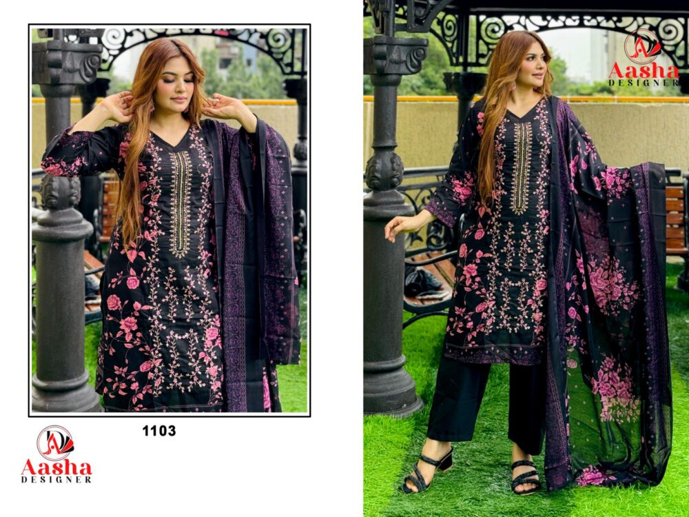 AASHA DESIGNER RIWAYAT 1101 TO 1103 SERIES PURE COTTON SELF EMBROIDERY PAKISTANI LAWN COLLECTION - Image 6