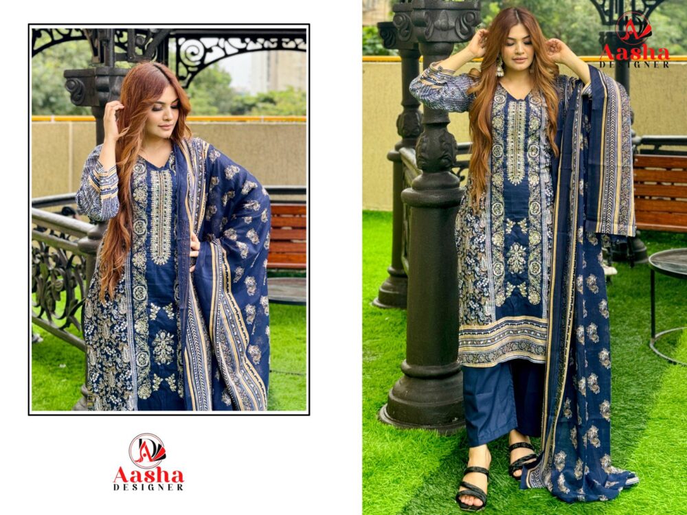 AASHA DESIGNER RIWAYAT 1101 TO 1103 SERIES PURE COTTON SELF EMBROIDERY PAKISTANI LAWN COLLECTION - Image 4