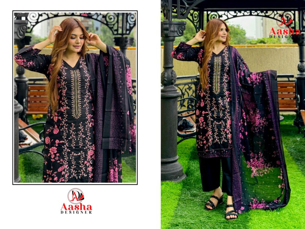 AASHA DESIGNER RIWAYAT 1101 TO 1103 SERIES PURE COTTON SELF EMBROIDERY PAKISTANI LAWN COLLECTION - Image 7