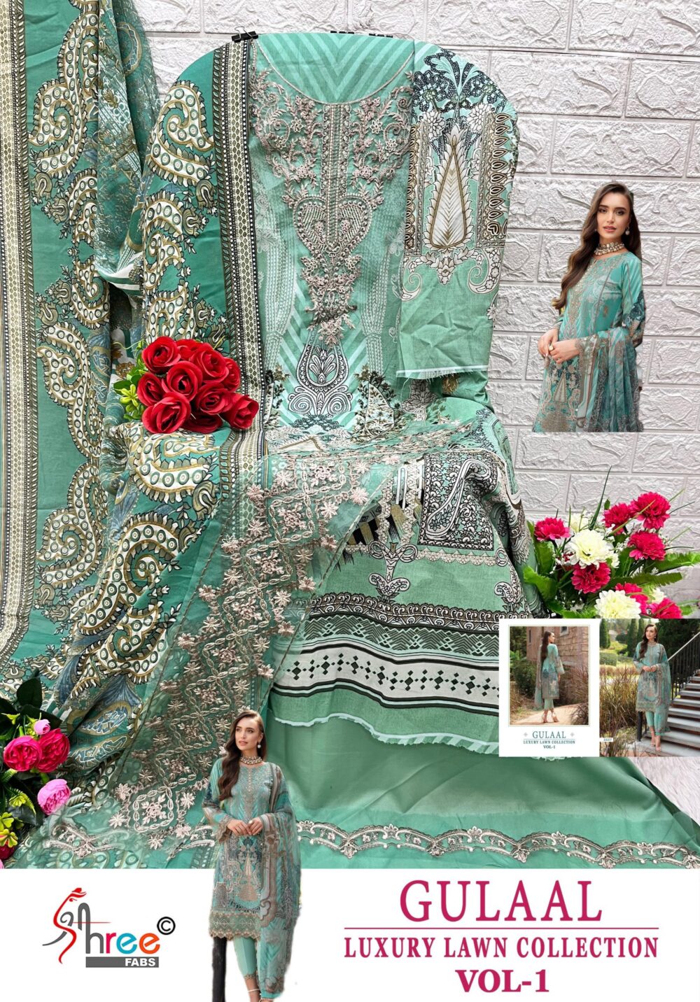 SHREE FABS GULAAL LUXURY LAWN COLLECTION VOL 1 NX PURE COTTON PAKISTANI PATCH WORK EMBROIDERY SUITS ONLINE - Image 9