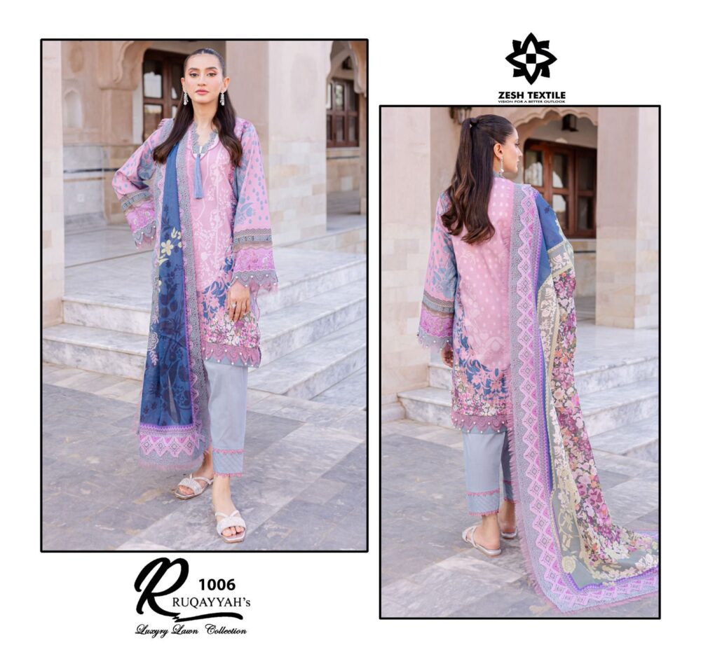 ZESH TEXTILES RUQAYYAH'S 1001 TO 1006 SERIES LUXURY PAKISTANI LAWN DRESS MATERIALS - Image 4