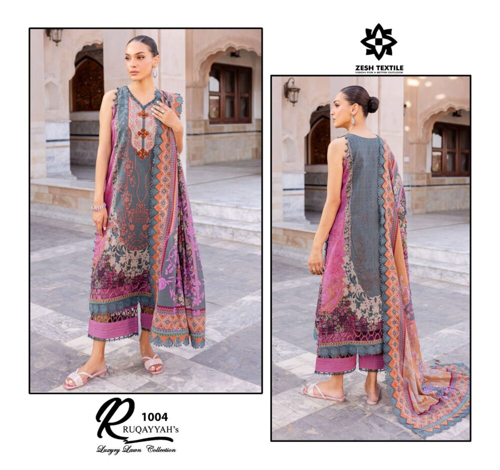 ZESH TEXTILES RUQAYYAH'S 1001 TO 1006 SERIES LUXURY PAKISTANI LAWN DRESS MATERIALS - Image 3