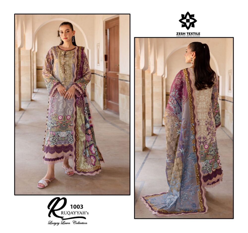 ZESH TEXTILES RUQAYYAH'S 1001 TO 1006 SERIES LUXURY PAKISTANI LAWN DRESS MATERIALS - Image 8