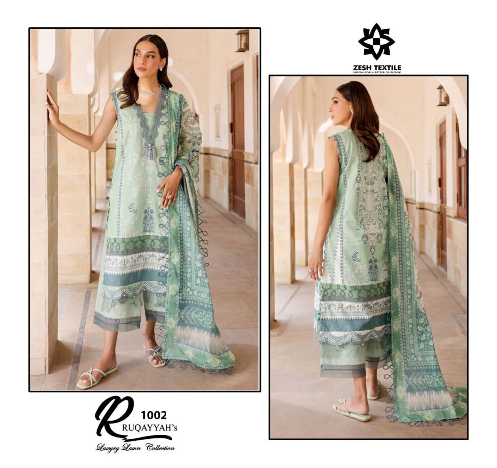 ZESH TEXTILES RUQAYYAH'S 1001 TO 1006 SERIES LUXURY PAKISTANI LAWN DRESS MATERIALS - Image 6