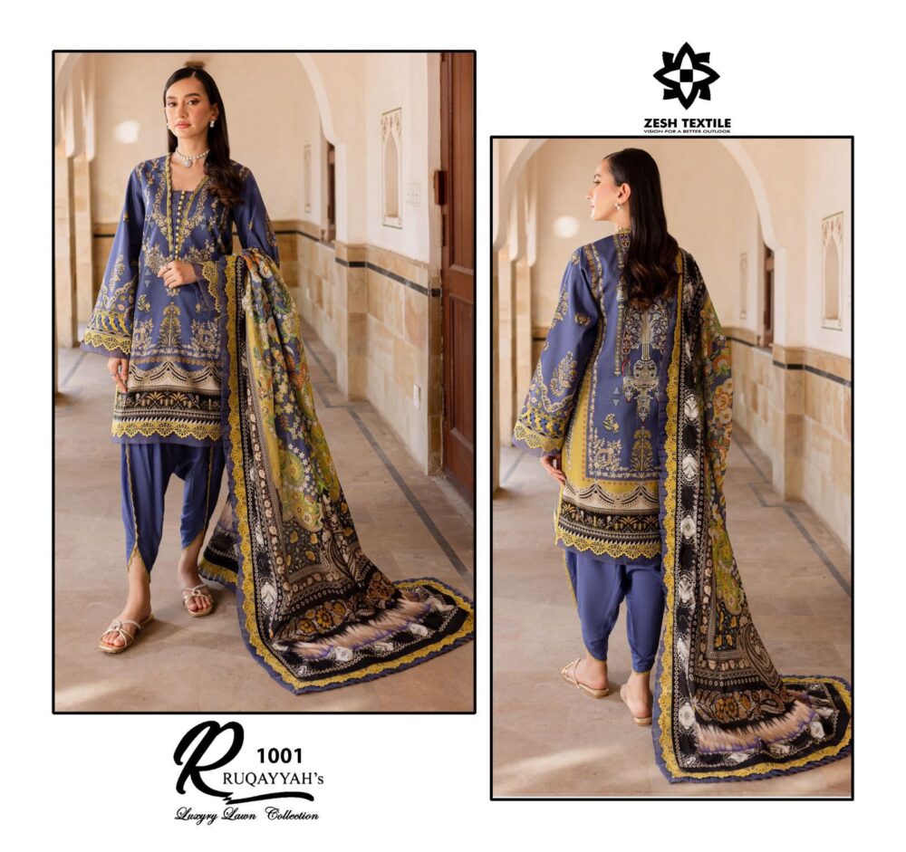 ZESH TEXTILES RUQAYYAH'S 1001 TO 1006 SERIES LUXURY PAKISTANI LAWN DRESS MATERIALS - Image 2