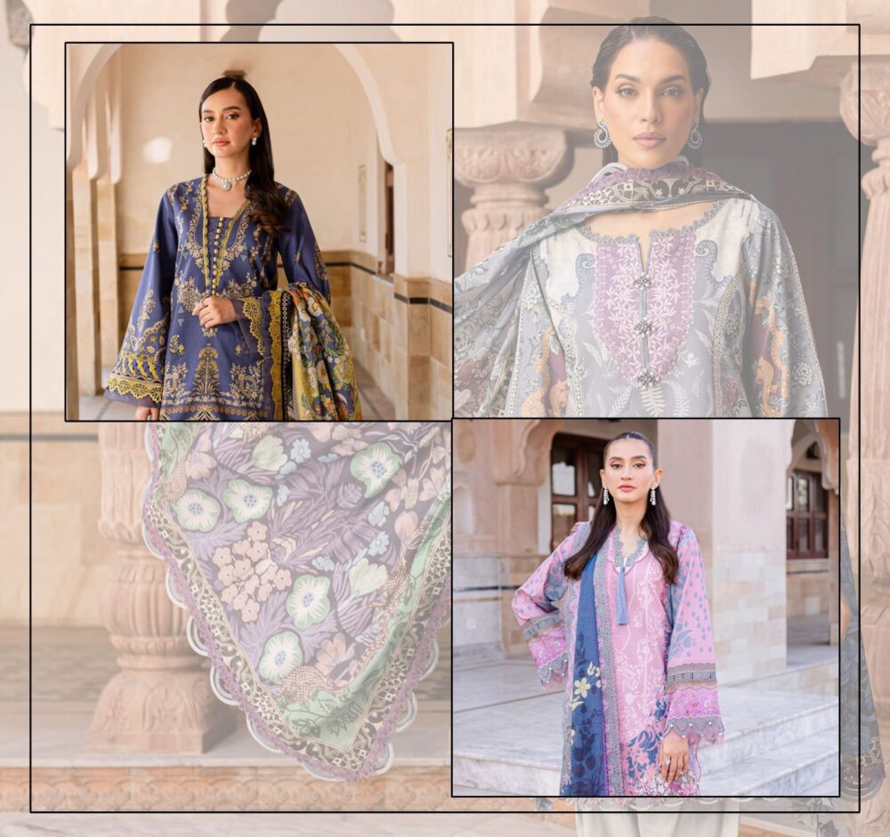 ZESH TEXTILES RUQAYYAH'S 1001 TO 1006 SERIES LUXURY PAKISTANI LAWN DRESS MATERIALS - Image 7